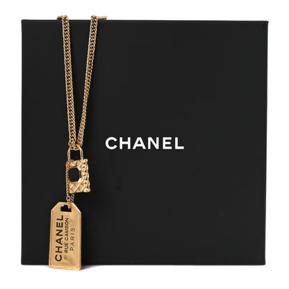Chanel CC Padlock ID Dog Tag Charm Necklace Gold