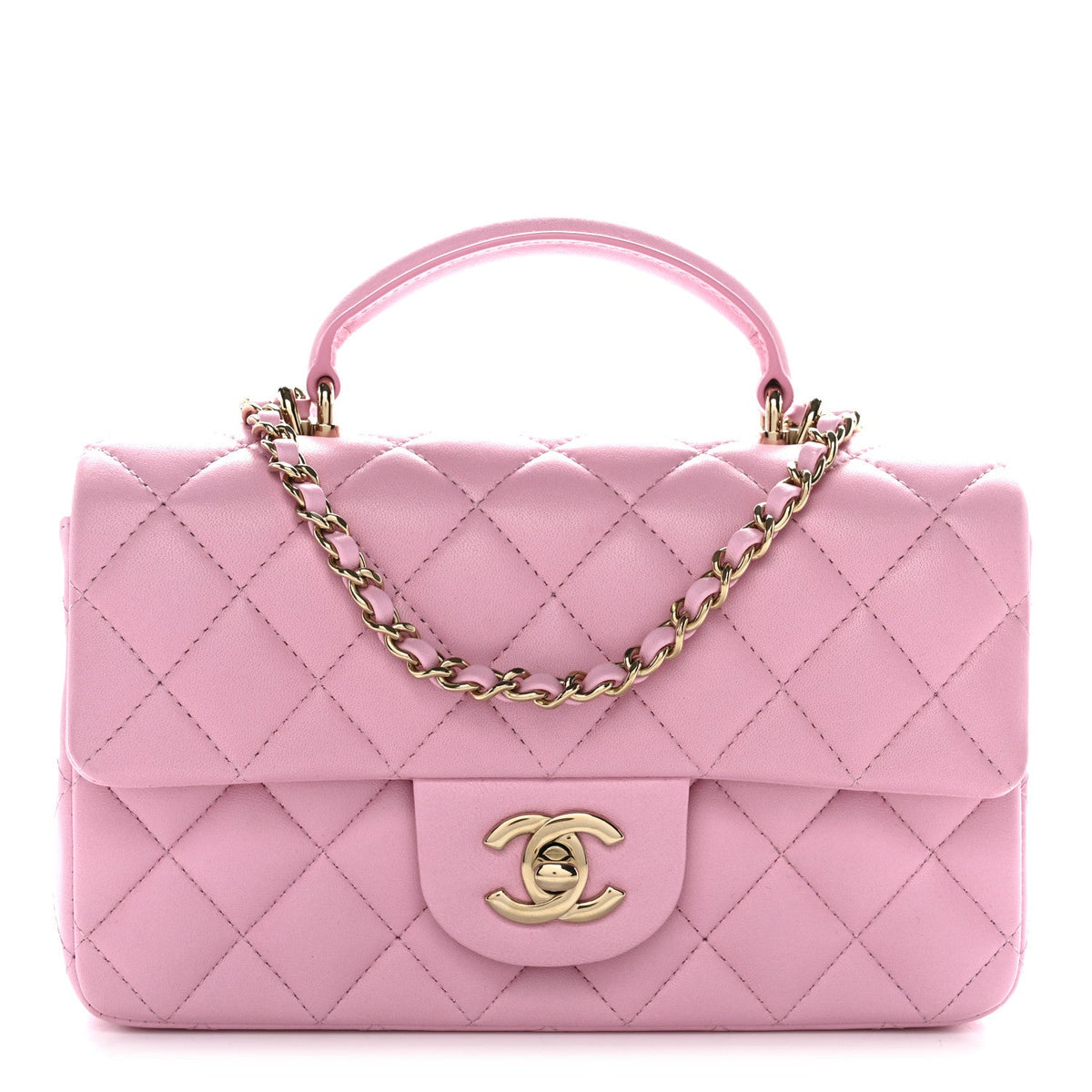Chanel Lambskin Quilted Mini Top Handle Rectangular Flap Pink 1828381