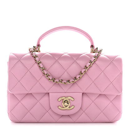 Chanel Lambskin Quilted Mini Top Handle Rectangular Flap Pink 1828381