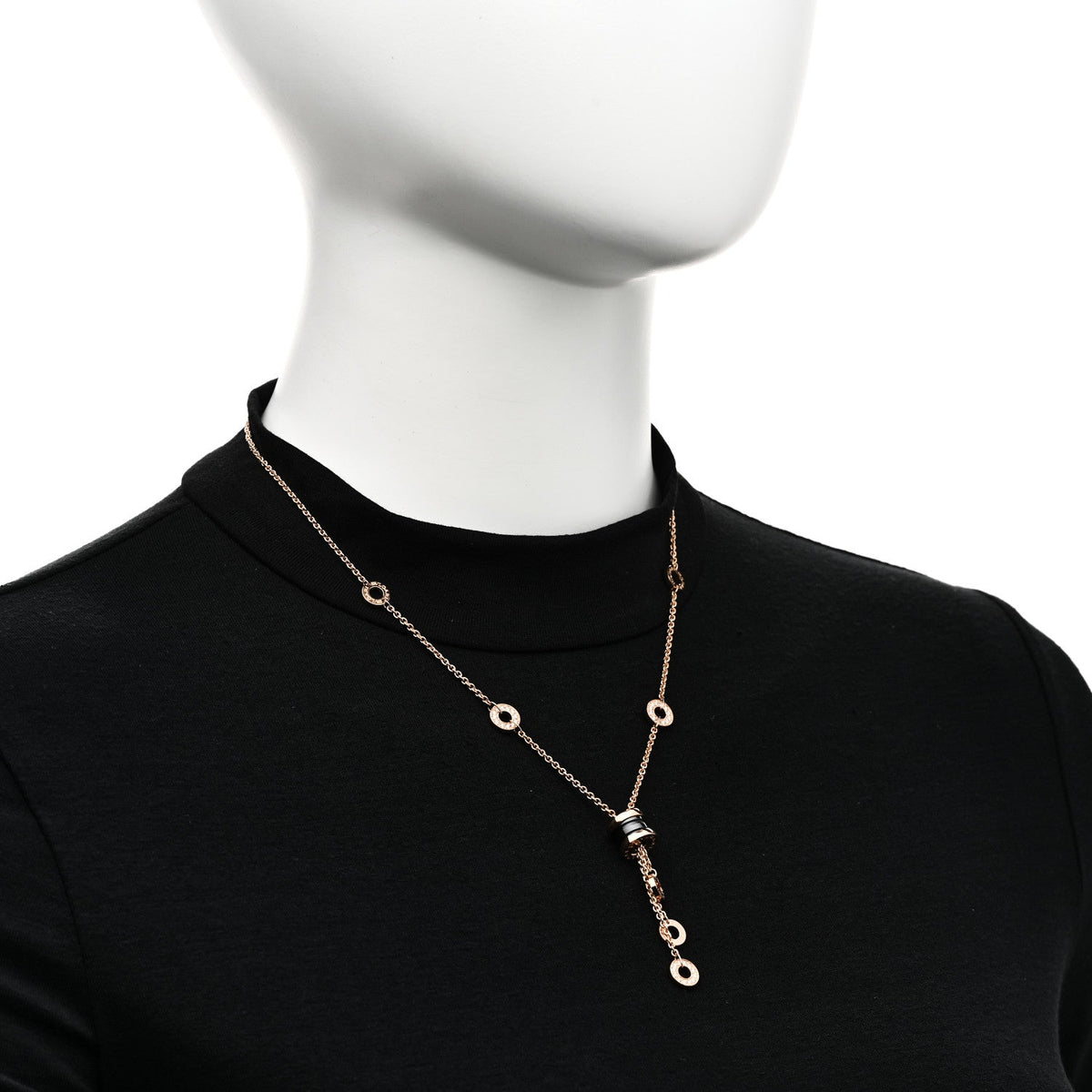 18K Rose Gold Diamond Black Ceramic B.Zero1 Necklace