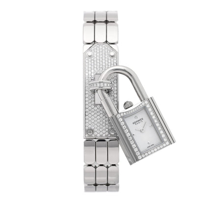 Hermes Stainless Steel Diamond 16mm Kelly Quartz Watch White 1921188