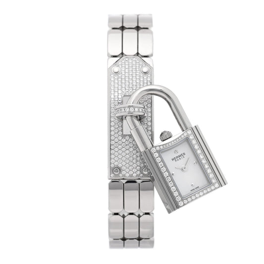 Hermes Stainless Steel Diamond 16mm Kelly Quartz Watch White 1921188