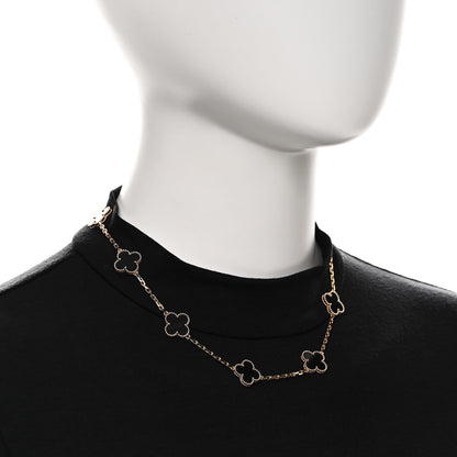 Van Cleef & Arpels 18K Yellow Gold Onyx 10 Motif Vintage Alhambra Necklace