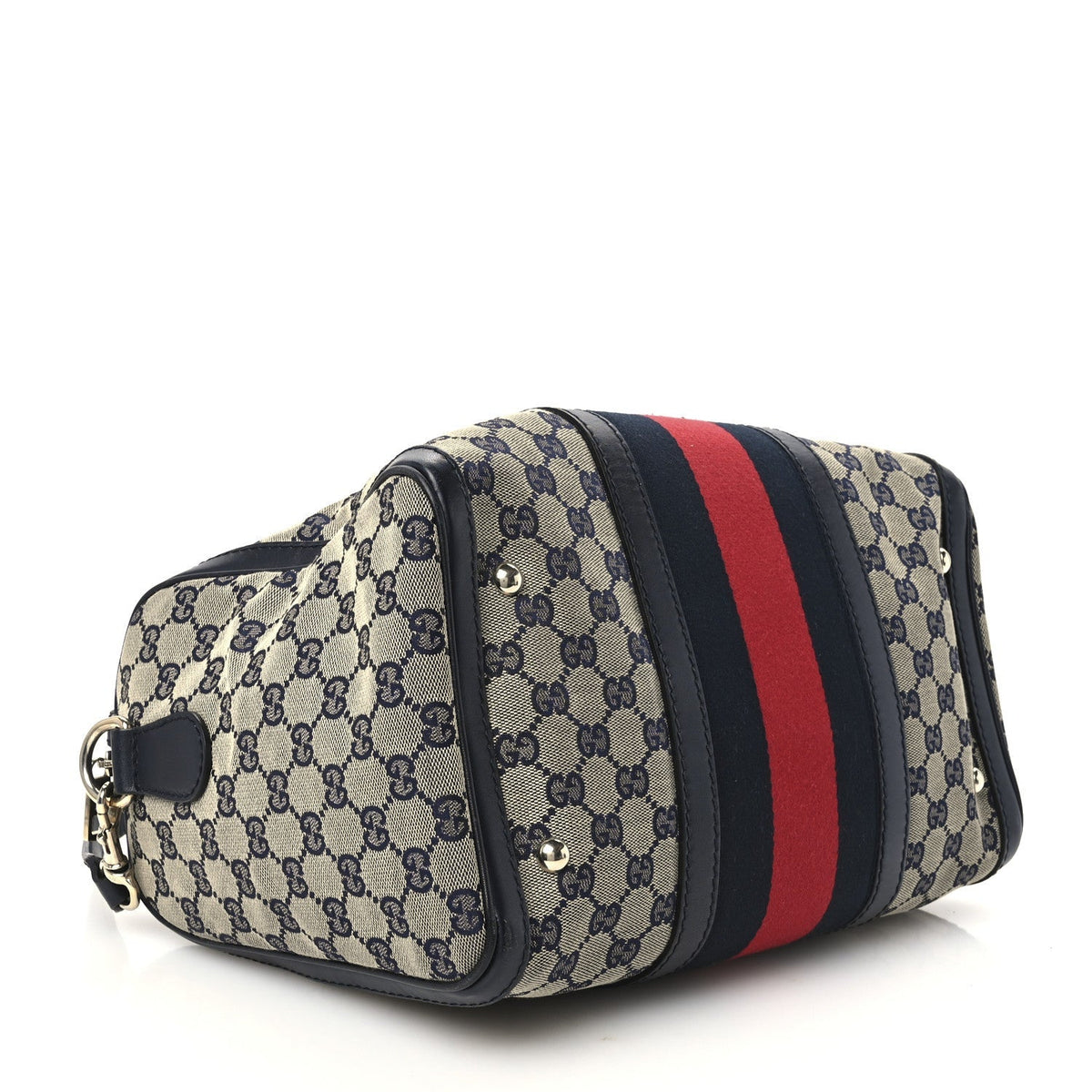 Gucci Monogram Selleria Calfskin Vintage Web Medium Boston Beige Blue
