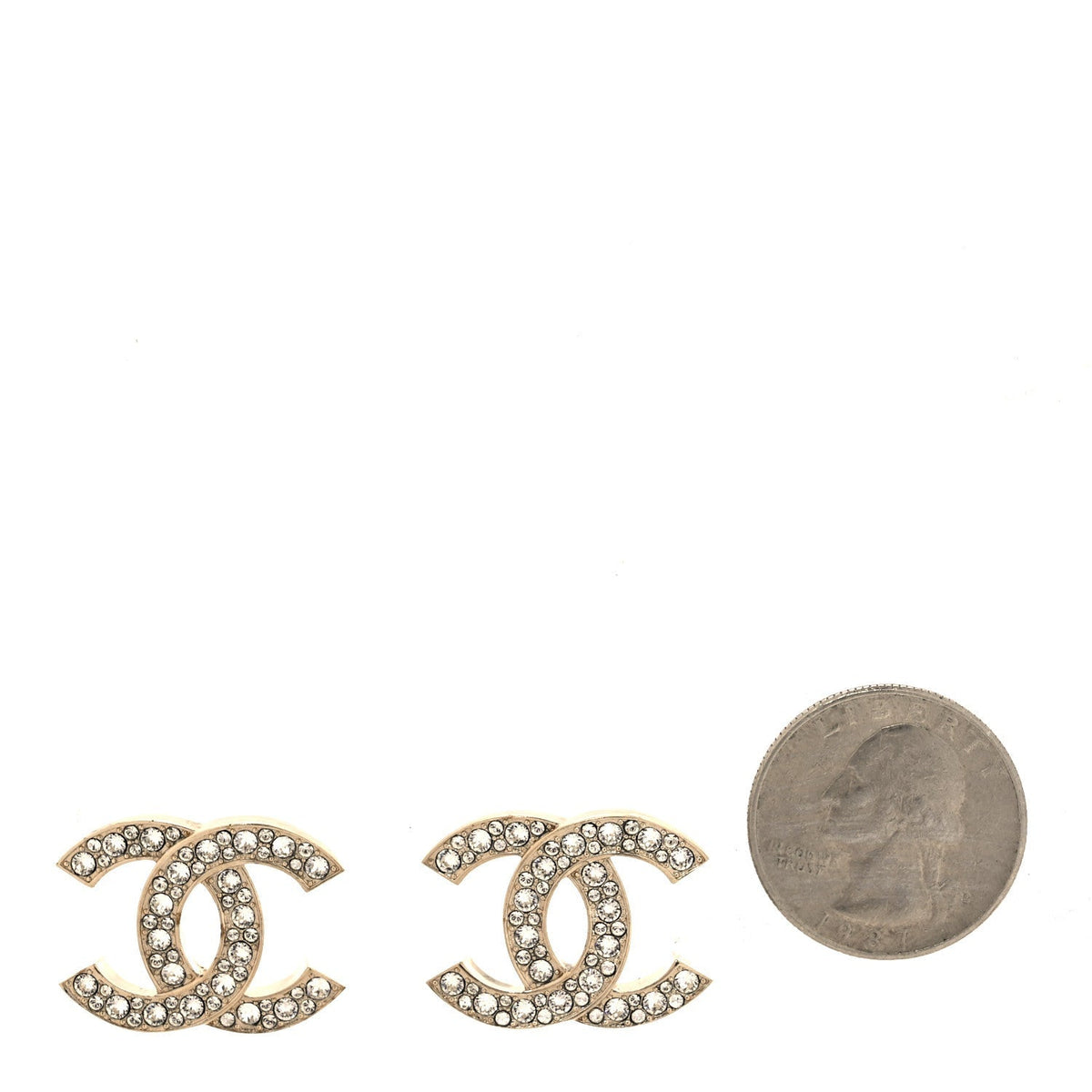 Chanel Crystal CC Earrings Light Gold