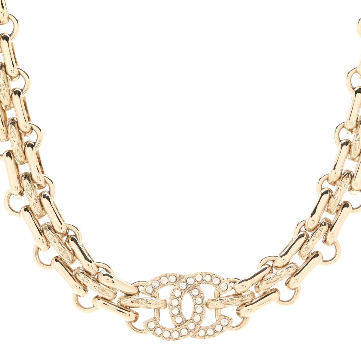Chanel Metal Crystal CC Choker Necklace Gold