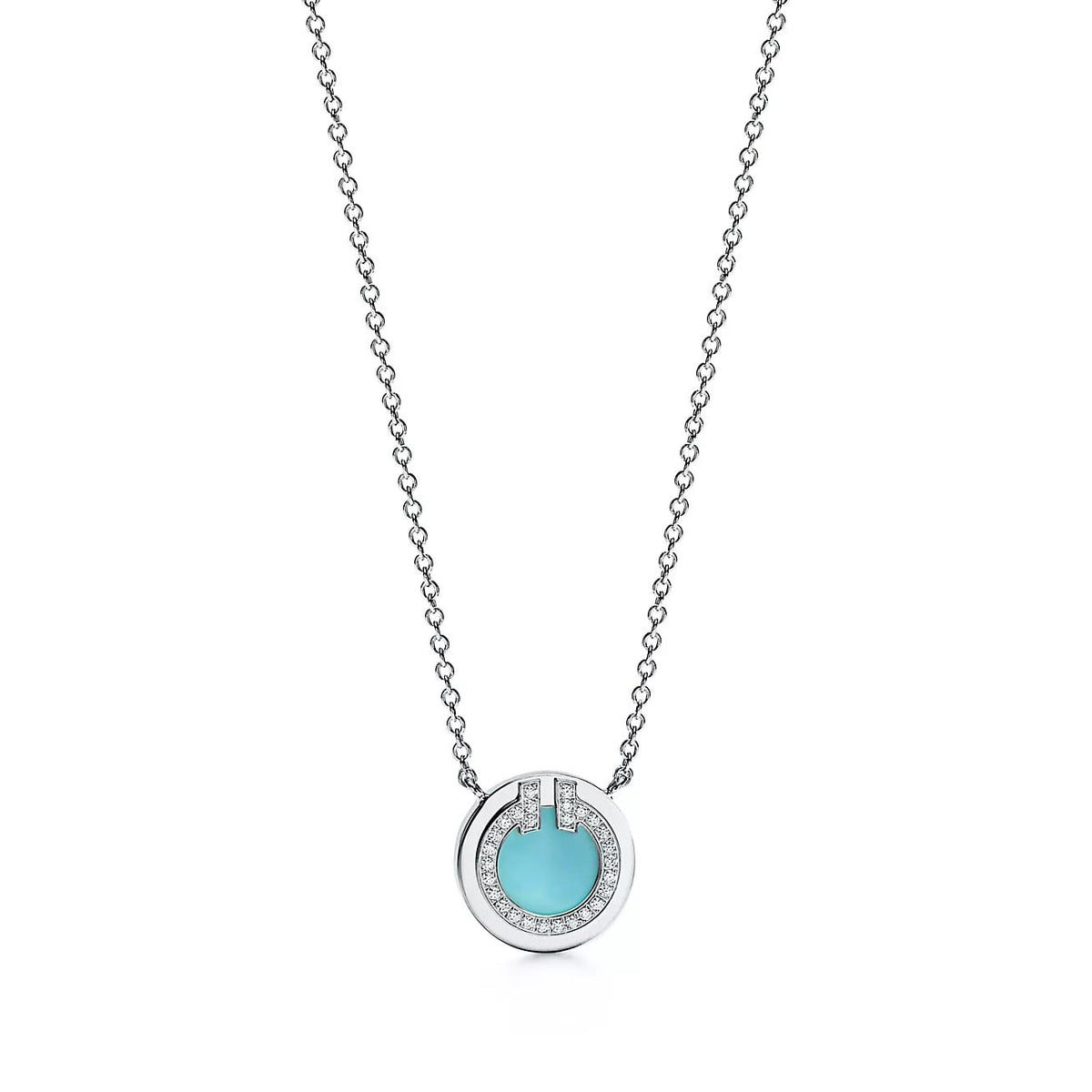 18K Gold Diamond Turquoise Tiffany T Pendant