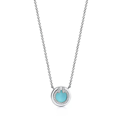 18K Gold Diamond Turquoise Tiffany T Pendant