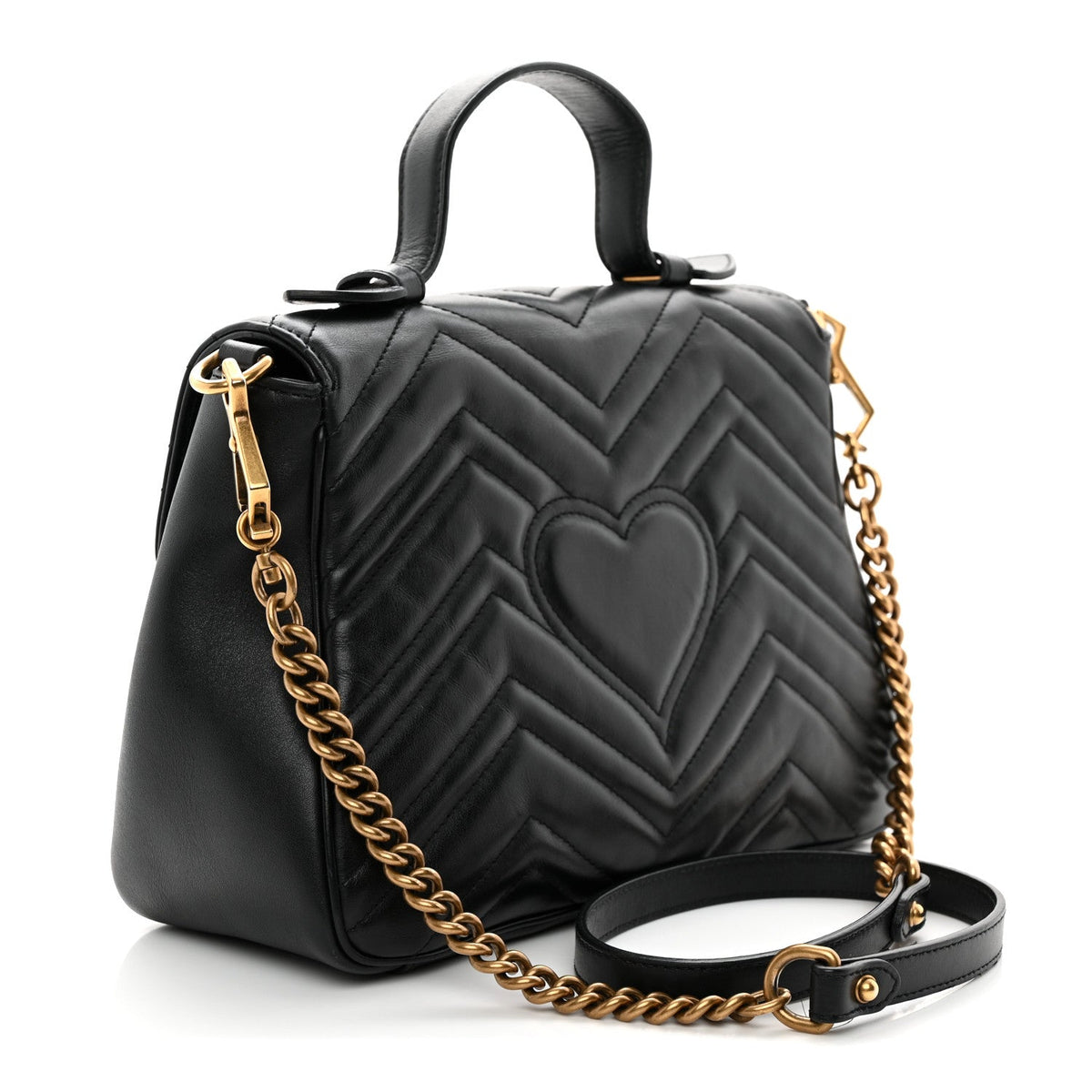 Gucci Calfskin Matelasse Small GG Marmont Top Handle Bag Black