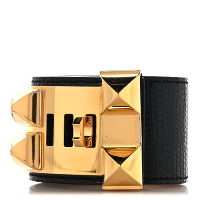 Hermes Lizard Collier de Chien CDC Bracelet T1 Black