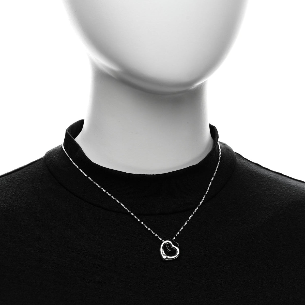 Tiffany Sterling Silver Black Jade Elsa Peretti Open Heart Pendant Necklace