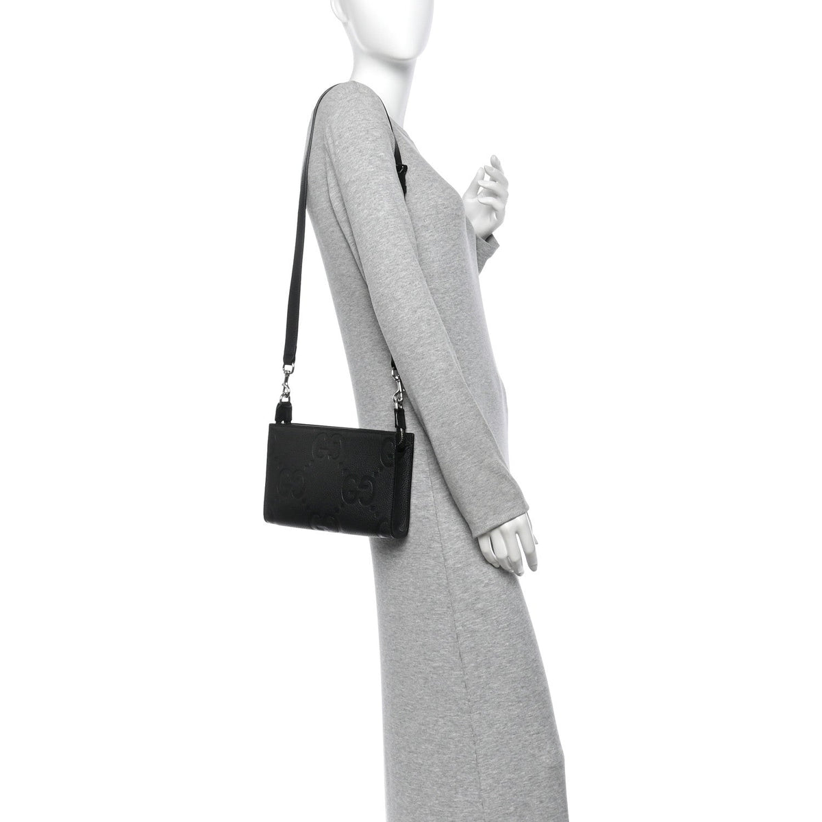 Gucci Jumbo GG Textured Dollar Calfskin Crossbody Bag Black