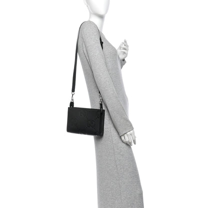 Gucci Jumbo GG Textured Dollar Calfskin Crossbody Bag Black