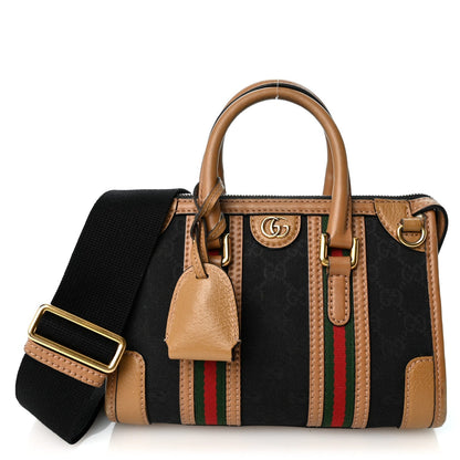 Gucci Monogram Textured Dollar Calfskin Web Mini Bauletto Bag Black Koi Beige