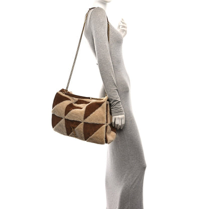 Saint Laurent Suede Shearling Patchwork Monogram Giant Jamie Brown Beige
