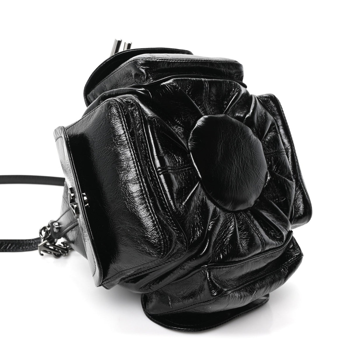 Off-White Calfskin Dumbo B Chain Pocket Bucket Bag Black