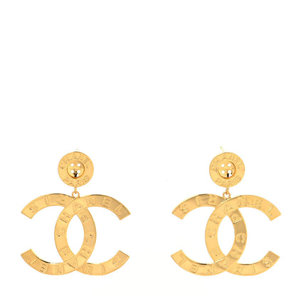 Chanel Metal Large Paris Button Earrings Gold