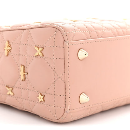 Christian Dior Lambskin Cannage Dragonfly Studs Small Lady Dior Rose Des Vents