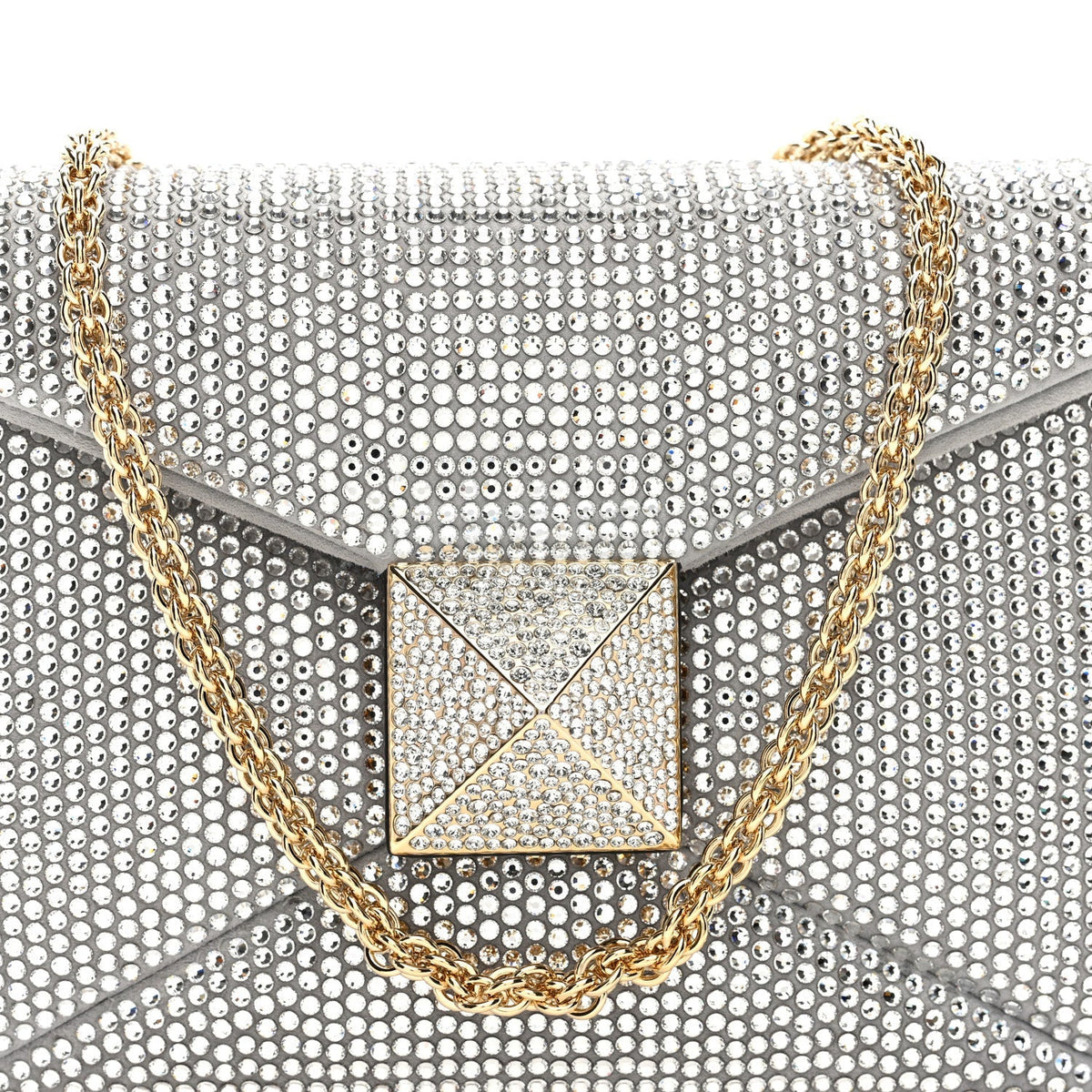 Valentino Garavani Crystal Suede Small One Stud Clutch Silver