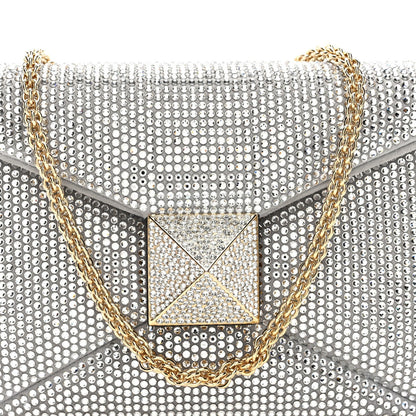 Valentino Garavani Crystal Suede Small One Stud Clutch Silver