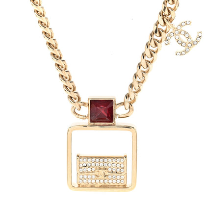Chanel Metal Crystal Quilted Flap Bag Necklace Gold