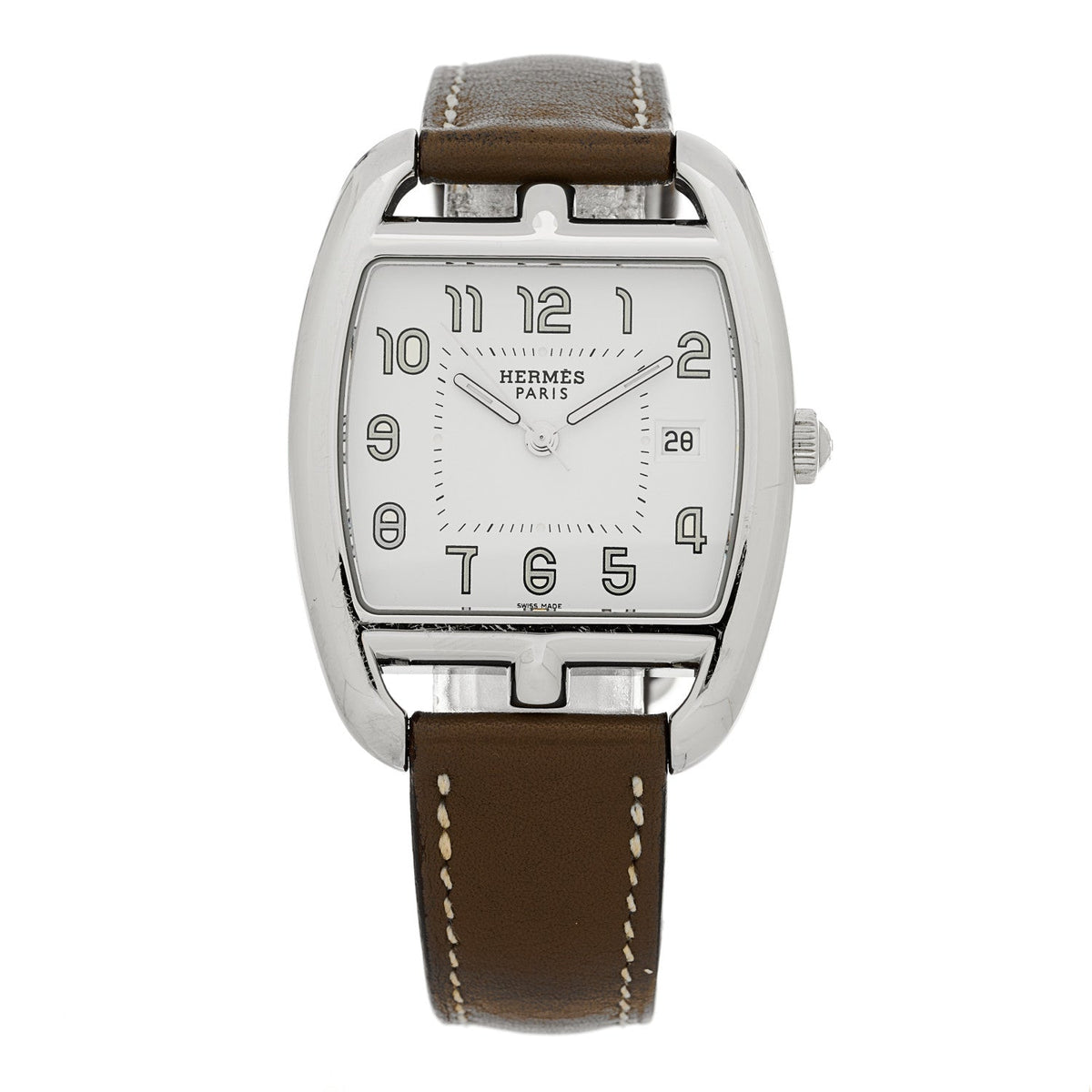 Hermes Stainless Steel Swift 33mm Cape Cod Tonneau Watch Etoupe