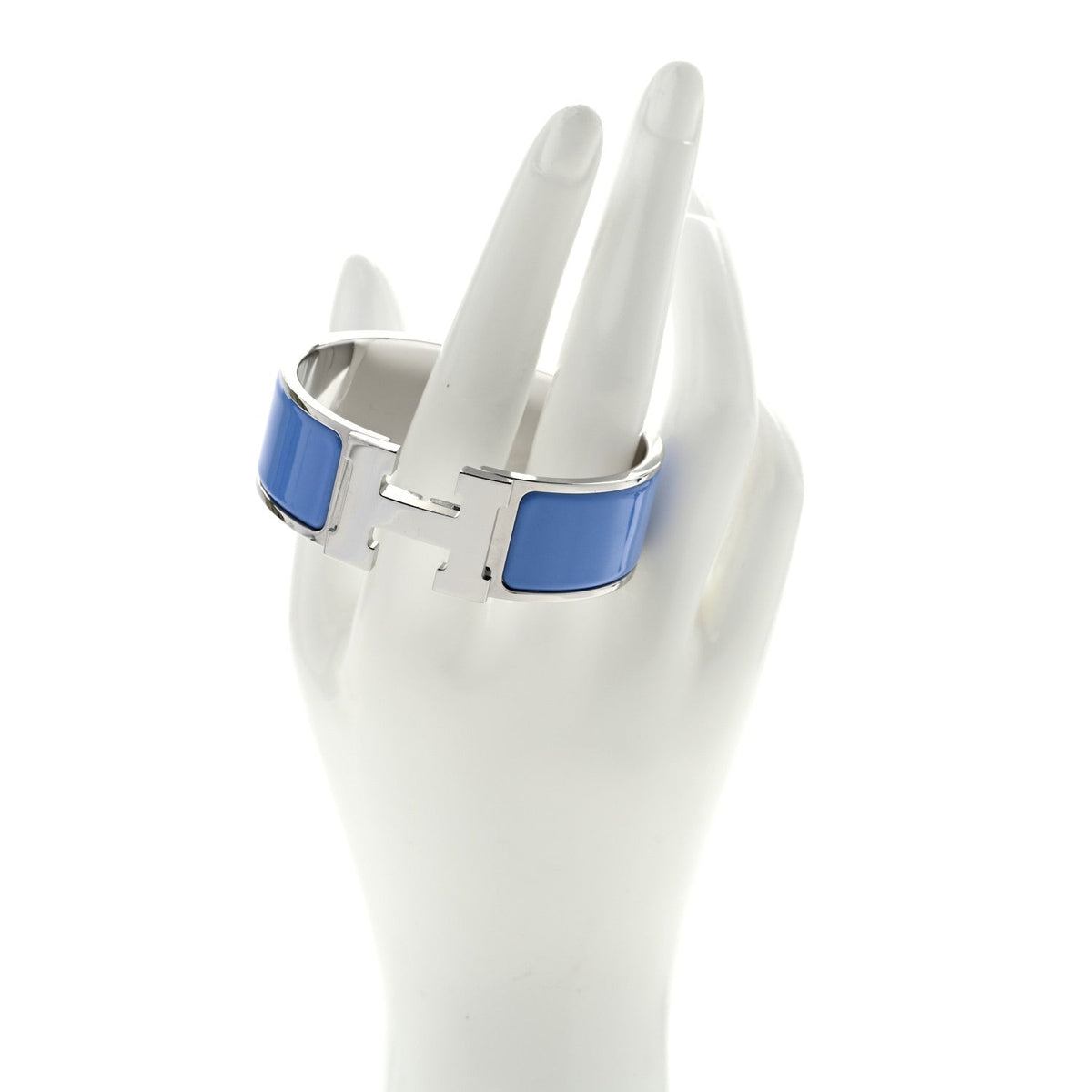 Hermes Enamel Palladium Plated Wide Clic Clac H Bracelet GM Bleu Transat