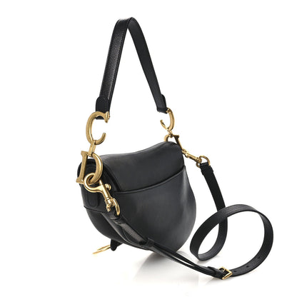 Christian Dior Shiny Goatskin Saddle Bag Black