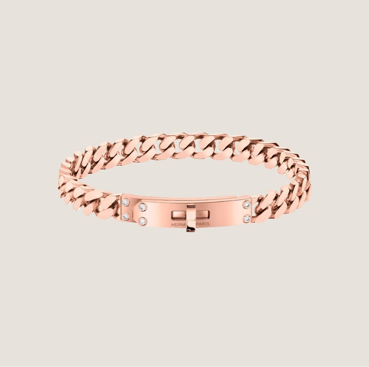 18K Rose Gold Diamond Hermes Kelly Gourmette Bracelet