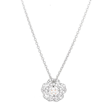 Chanel 18K White Gold Diamond Bouton de Camelia Pendant Necklace
