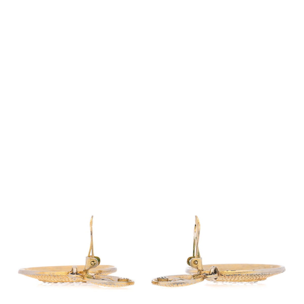 Chanel Crystal CC Coin Drop Clip On Earrings Gold