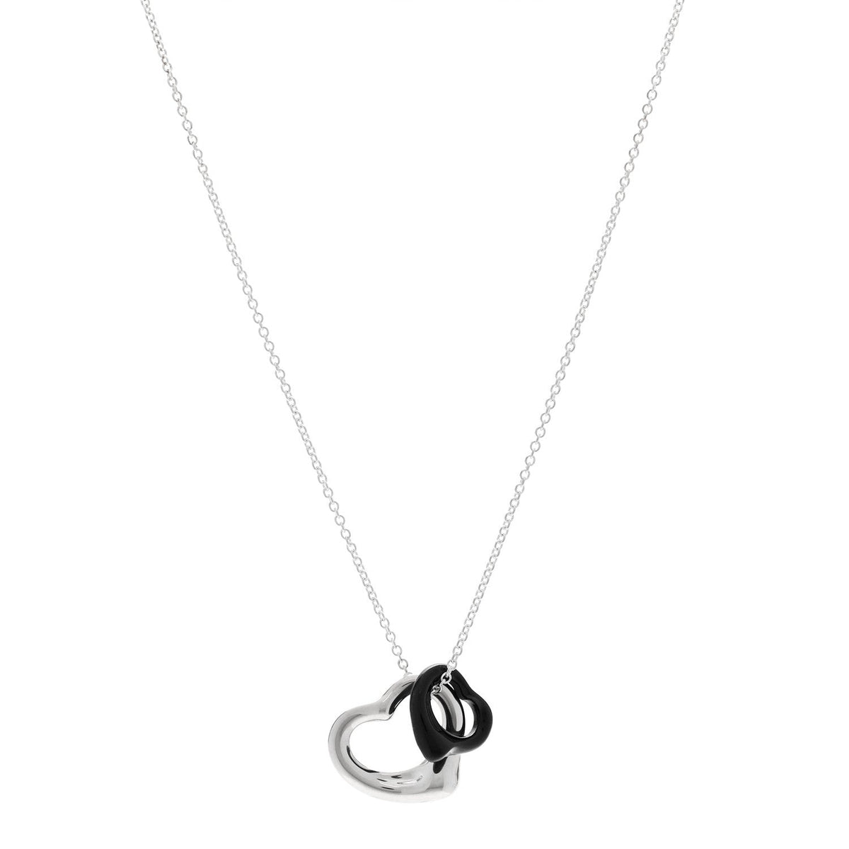Tiffany Sterling Silver Black Jade Elsa Peretti Open Heart Pendant Necklace