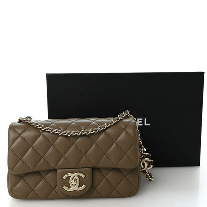 Chanel Lambskin Quilted Mini Rectangular CC Slide Flap Bag Dark Khaki