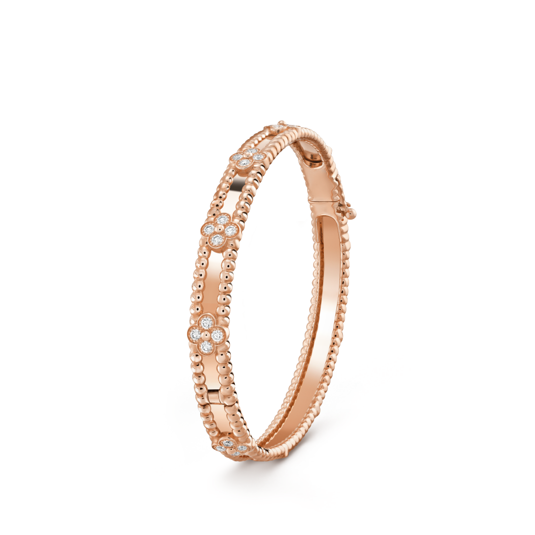 18K Gold Diamonds VCA Perlée Sweet Clovers Bracelet