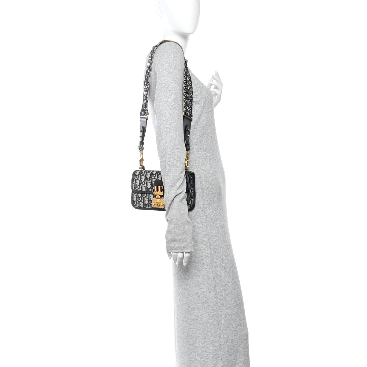 Christian Dior Canvas Leather Women's DiorAddict Flap Bag Navy Blue