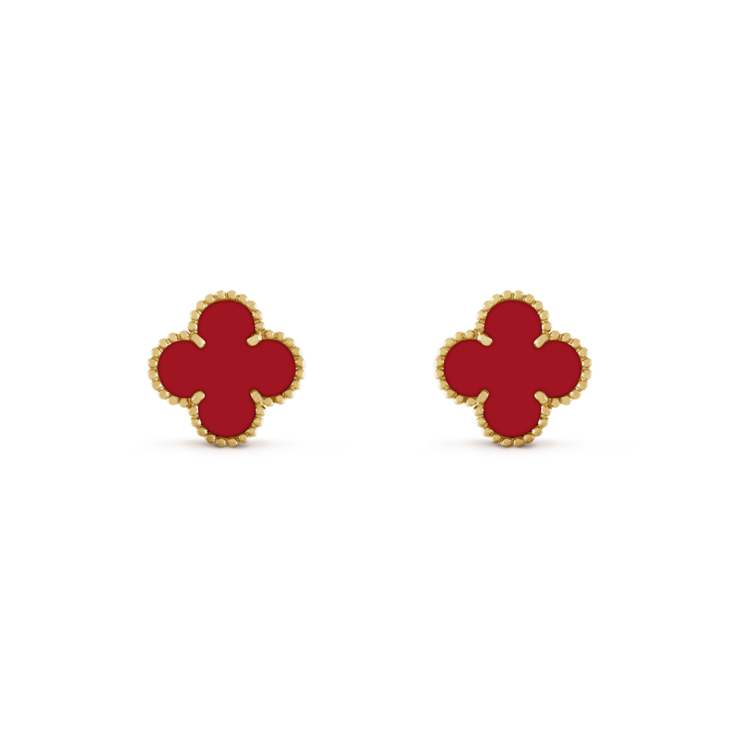 18K Yellow Gold Carnelian VCA Vintage Alhambra Earrings