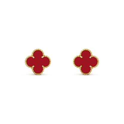 18K Yellow Gold Carnelian VCA Vintage Alhambra Earrings