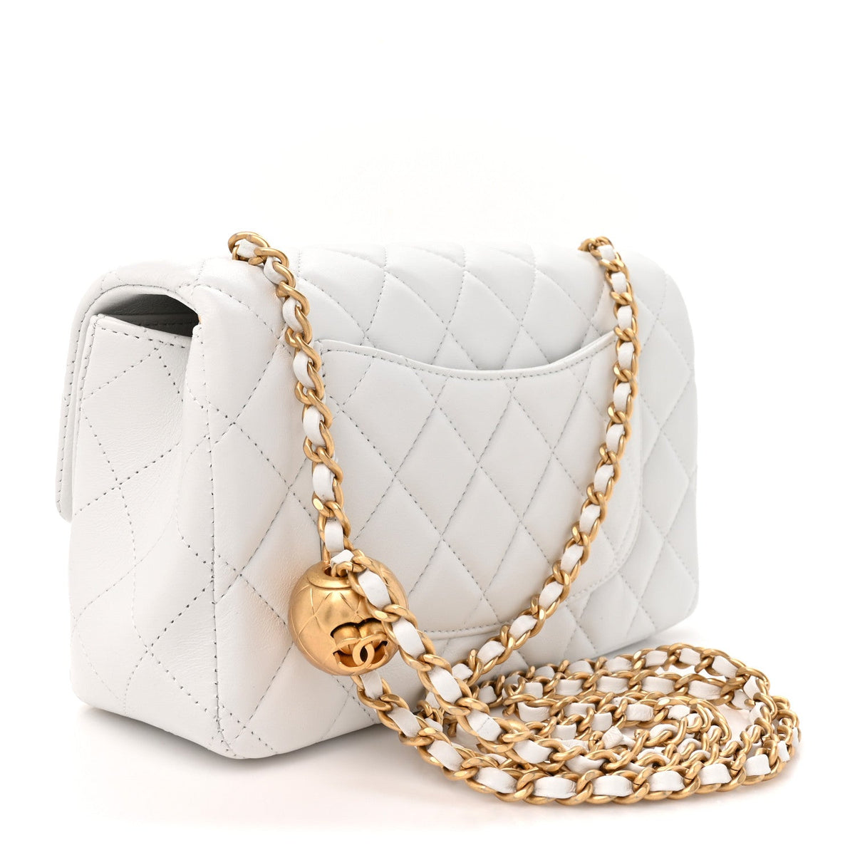 Chanel Lambskin Quilted Mini Rectangular Pearl Crush Flap White
