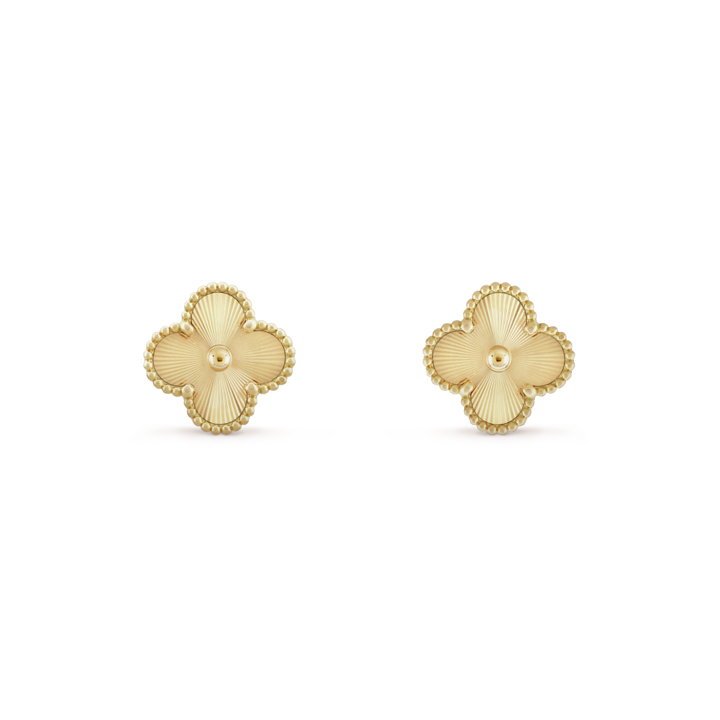 18K Gold Guilloche VCA Vintage Alhambra Earrings