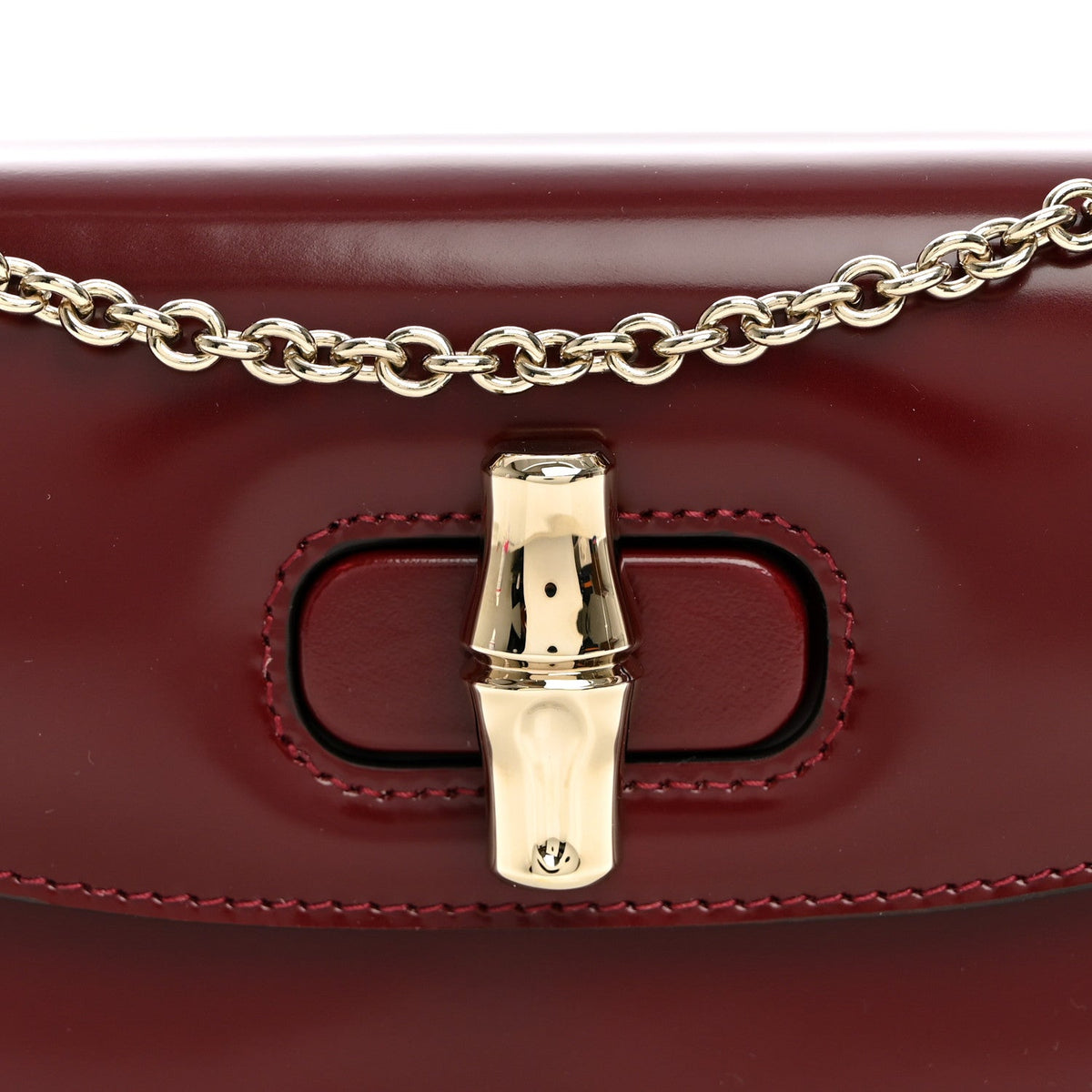 Gucci Shiny Calfskin Small Bamboo Night Bag Rosso Ancora