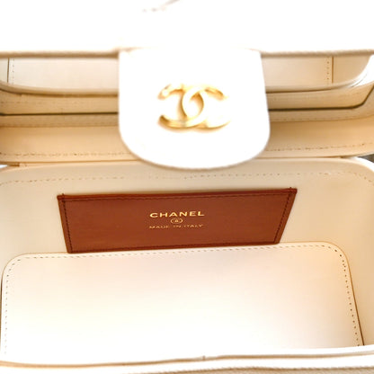 Chanel Shiny Caviar Preppy Coco Long Vanity With Strap White