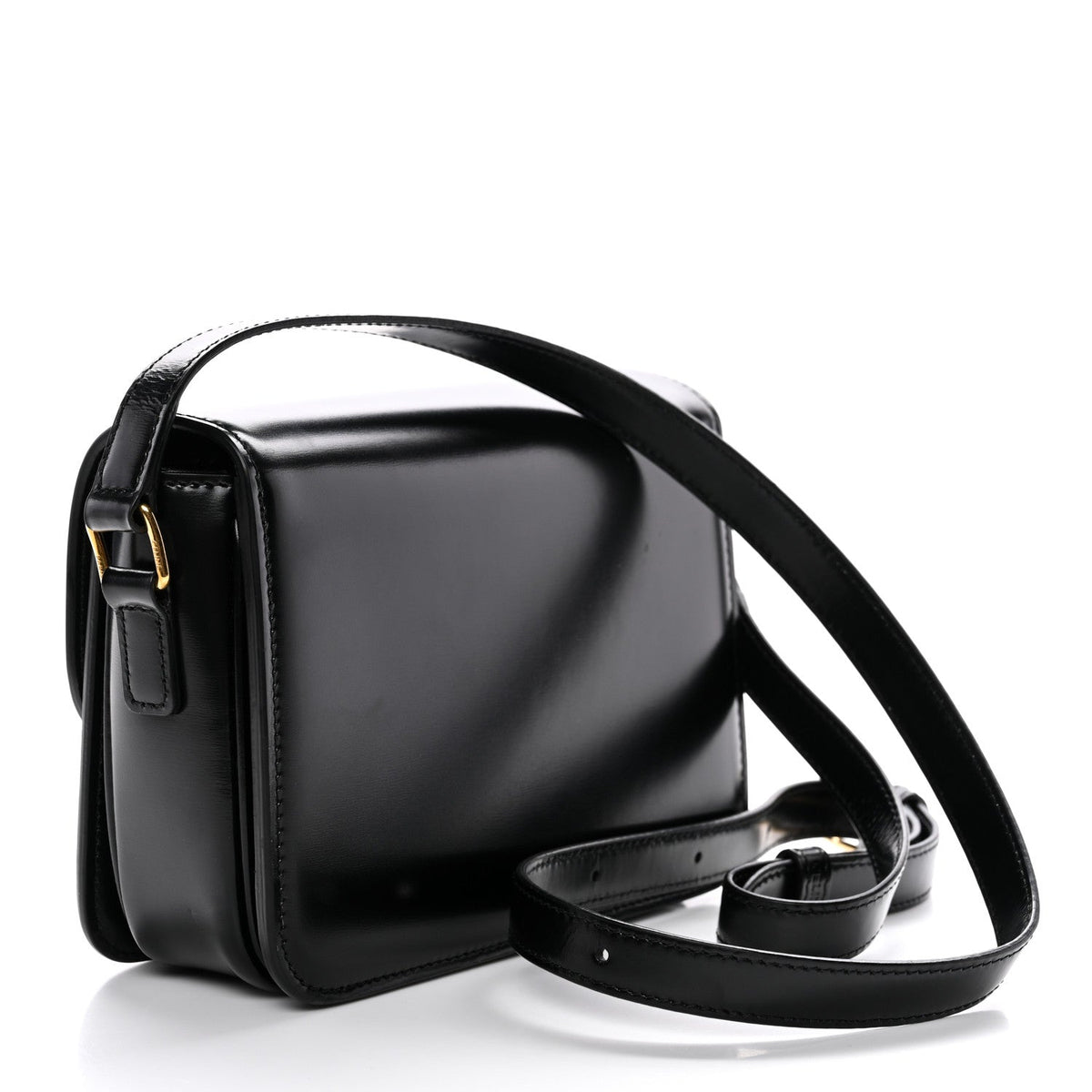 Celine Shiny Calfskin Teen Triomphe Shoulder Bag Black