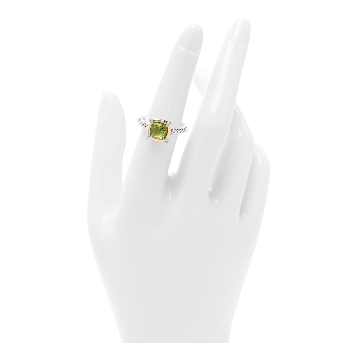 David Yurman Sterling Silver 18K Yellow Gold Diamond Peridot 7mm Chatelaine Bezel Ring 53 6.25