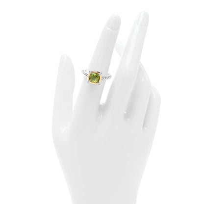 David Yurman Sterling Silver 18K Yellow Gold Diamond Peridot 7mm Chatelaine Bezel Ring 53 6.25