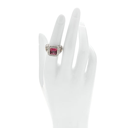 John Hardy Sterling Silver 18K Yellow Gold Diamond Pink Topaz Batu Sari Ring 52 6