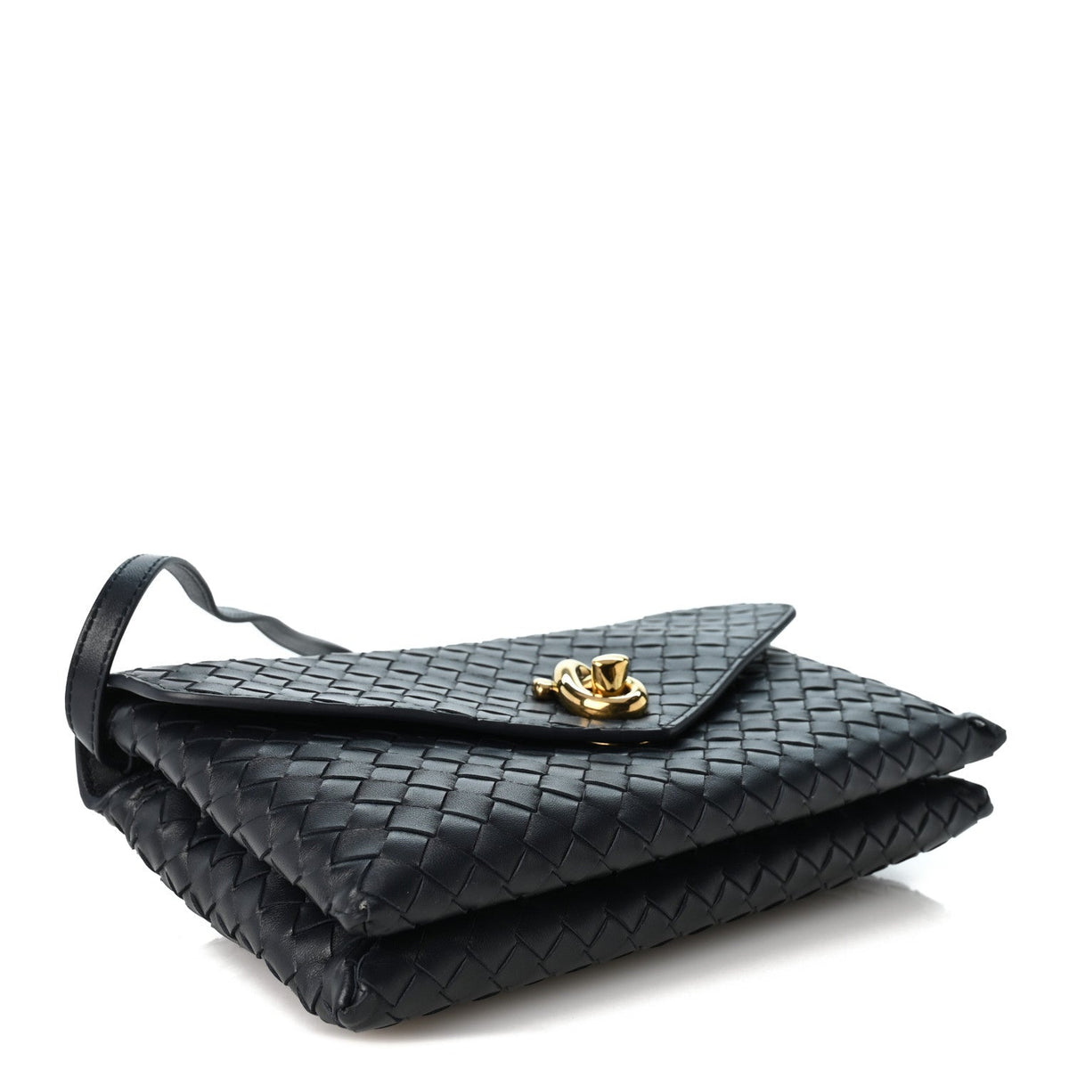 Bottega Veneta Nappa Intrecciato Knot Lock Crossbody Bag Midnight