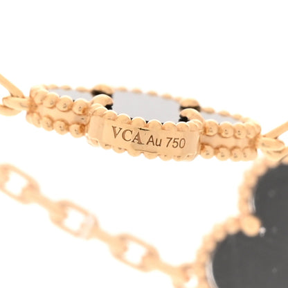 Van Cleef & Arpels 18K Yellow Gold Onyx 10 Motif Vintage Alhambra Necklace