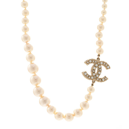 Chanel Resin Pearl Crystal CC 100th Anniversary Necklace Light Gold