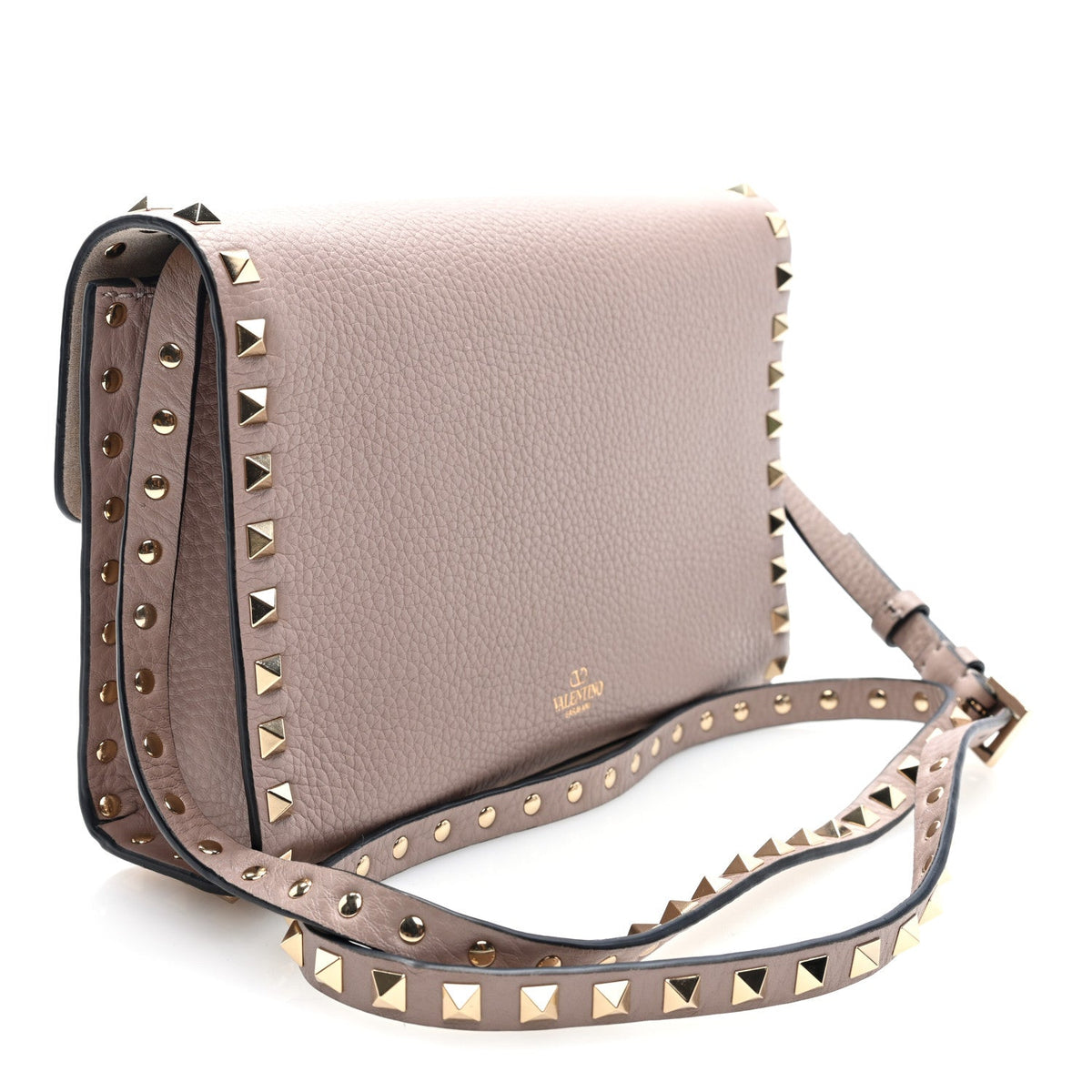 Valentino Garavani Pebbled Calfskin Medium Rockstud Flip Lock Crossbody Bag Poudre