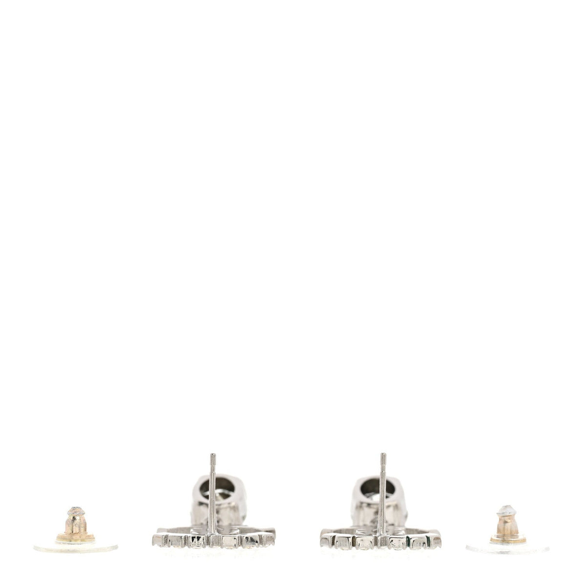 Chanel Crystal CC Drop Earrings Silver